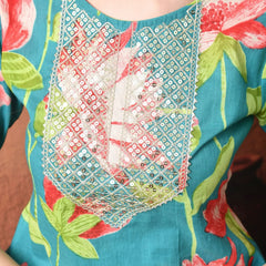  Teal Floral Straight Kurta
