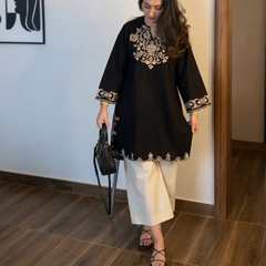 Black Embroidered Cotton Slub Co-ord Set