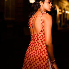 Women Red Printed Sleeveless Ethnic Top | Stylish Casual Kurti Top