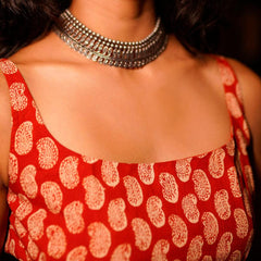 Women Red Printed Sleeveless Ethnic Top | Stylish Casual Kurti Top