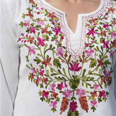 Women White Floral Embroidered Kurti Palazzo Set | Elegant Ethnic Wear