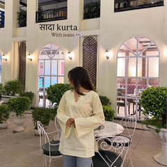 Women Maroon Bell Sleeve Kurta | Elegant Minimal Ethnic Top for Women