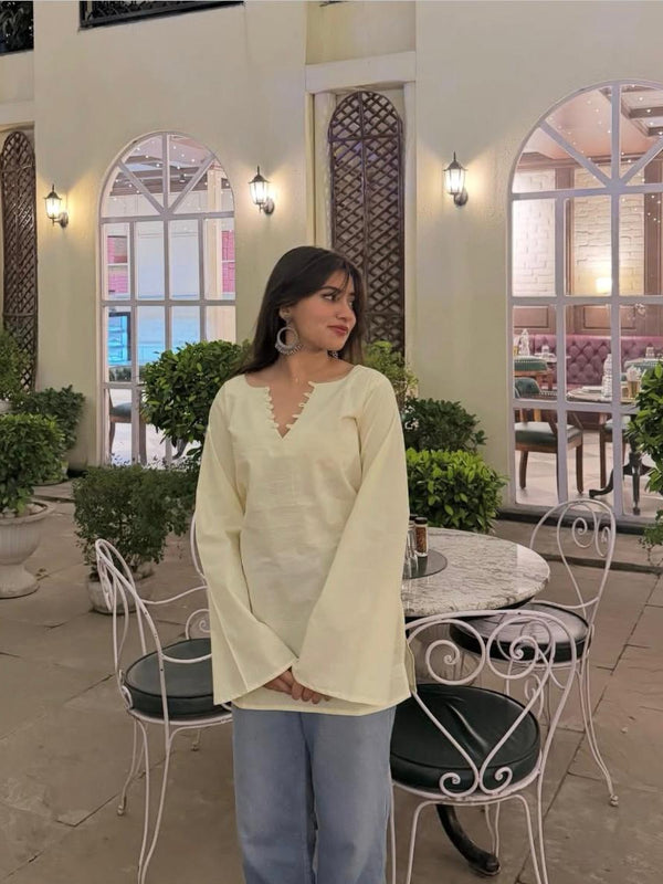 Women Maroon Bell Sleeve Kurta | Elegant Minimal Ethnic Top for Women
